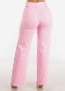 Hyper Stretch High Waist Wide Leg Straight Jeans Light Pink sold by Moda
