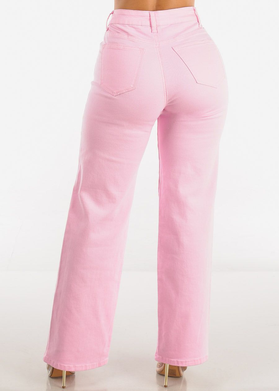 Hyper Stretch High Waist Wide Leg Straight Jeans Light Pink sold by Moda product image thumbnail 4