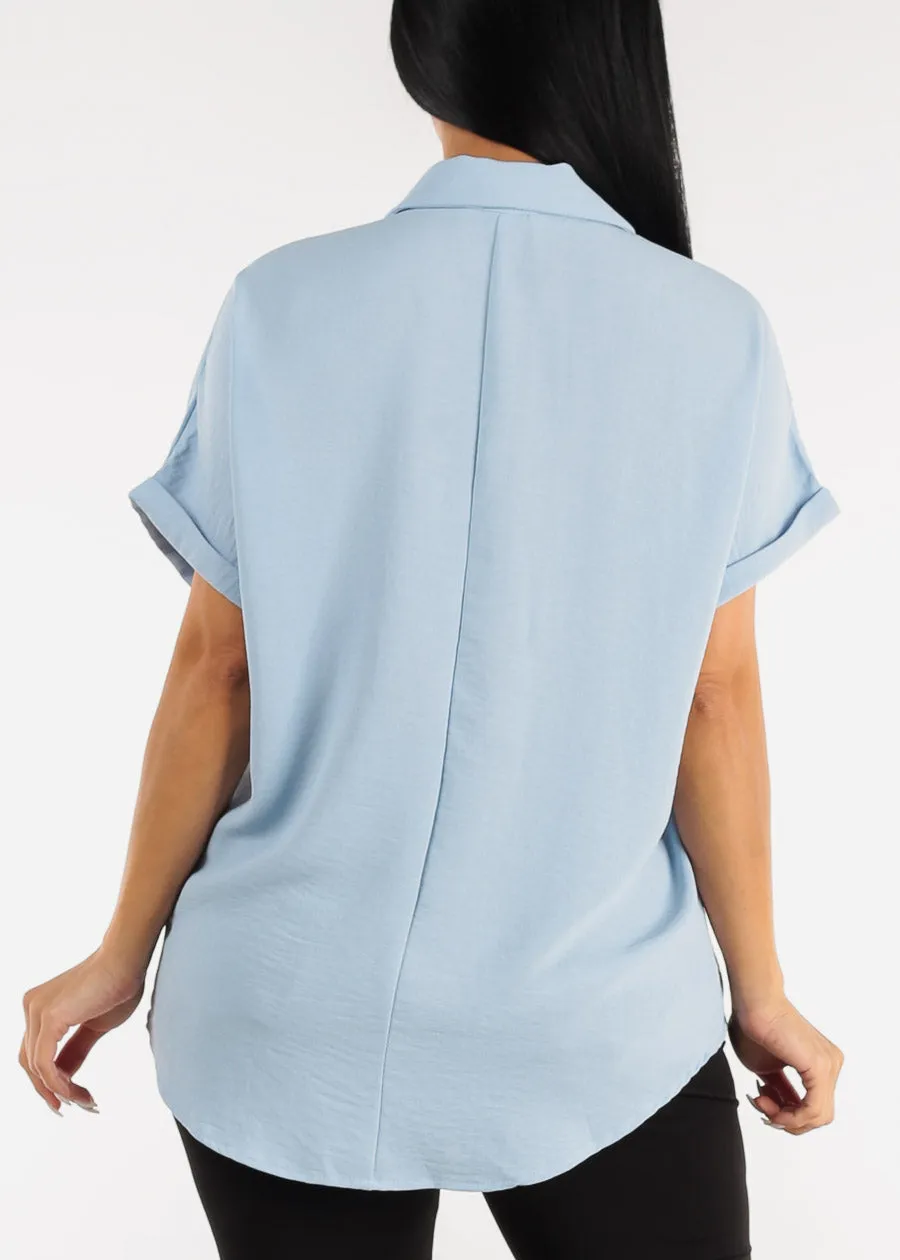 Short Sleeve Relaxed Fit Button Up Shirt Light Blue sold by Moda product image thumbnail 4