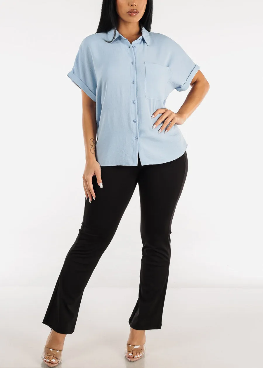 Short Sleeve Relaxed Fit Button Up Shirt Light Blue sold by Moda product image thumbnail 2
