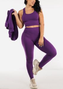 Purple Activewear Jacket, Sports Bra & Leggings (3 PCE SET) sold by Moda