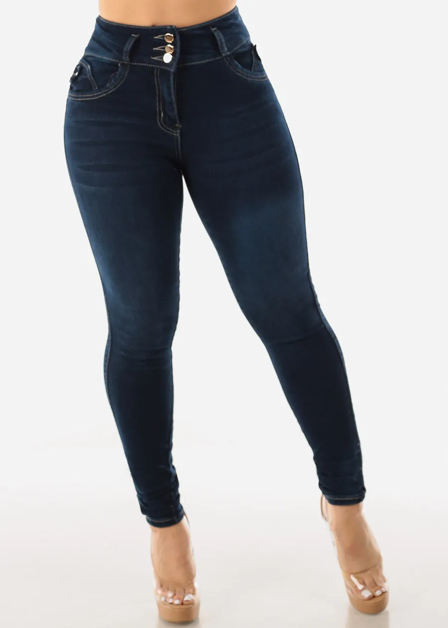 Super High Waisted Levantacola Skinny Jeans Dark Wash sold by Moda product image thumbnail 3