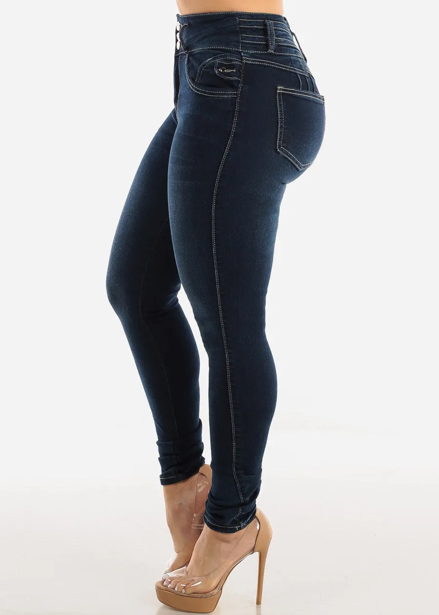 Super High Waisted Levantacola Skinny Jeans Dark Wash sold by Moda product image thumbnail 4