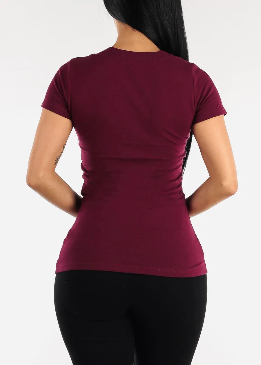 V-Neck Basic T-Shirt (Burgundy) sold by Moda product image thumbnail 4