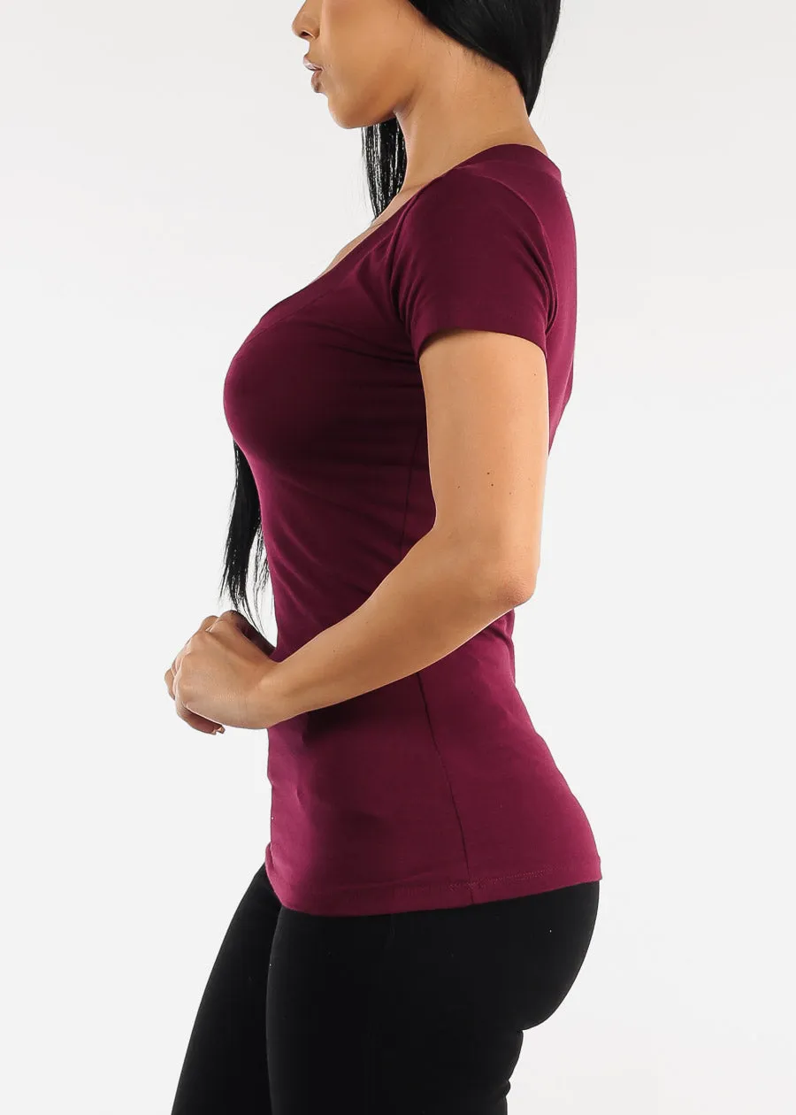 V-Neck Basic T-Shirt (Burgundy) sold by Moda product image thumbnail 3