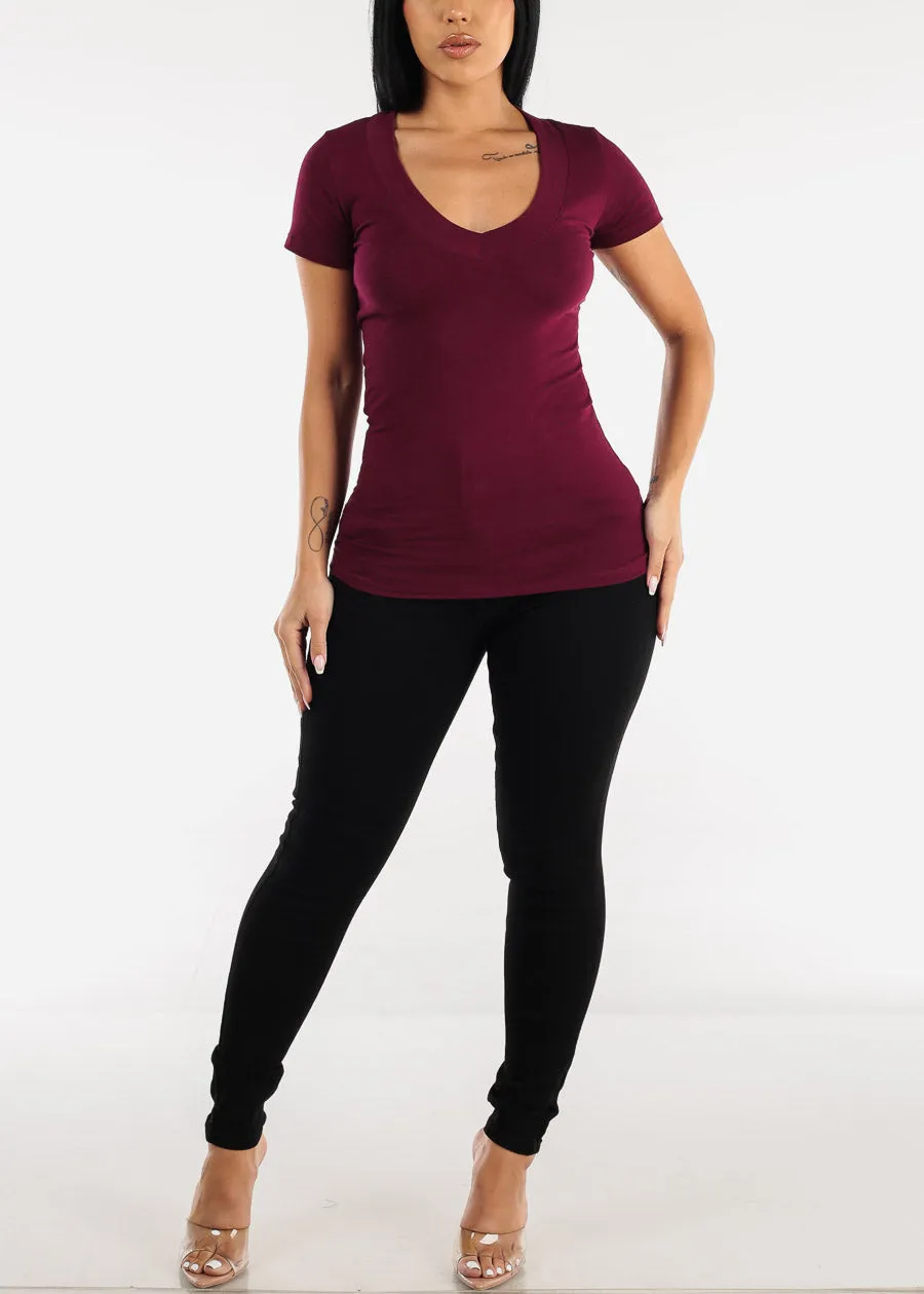V-Neck Basic T-Shirt (Burgundy) sold by Moda product image thumbnail 2