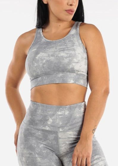 MONO B Activewear Sports Bra Cut Out Back Printed Grey sold by Moda