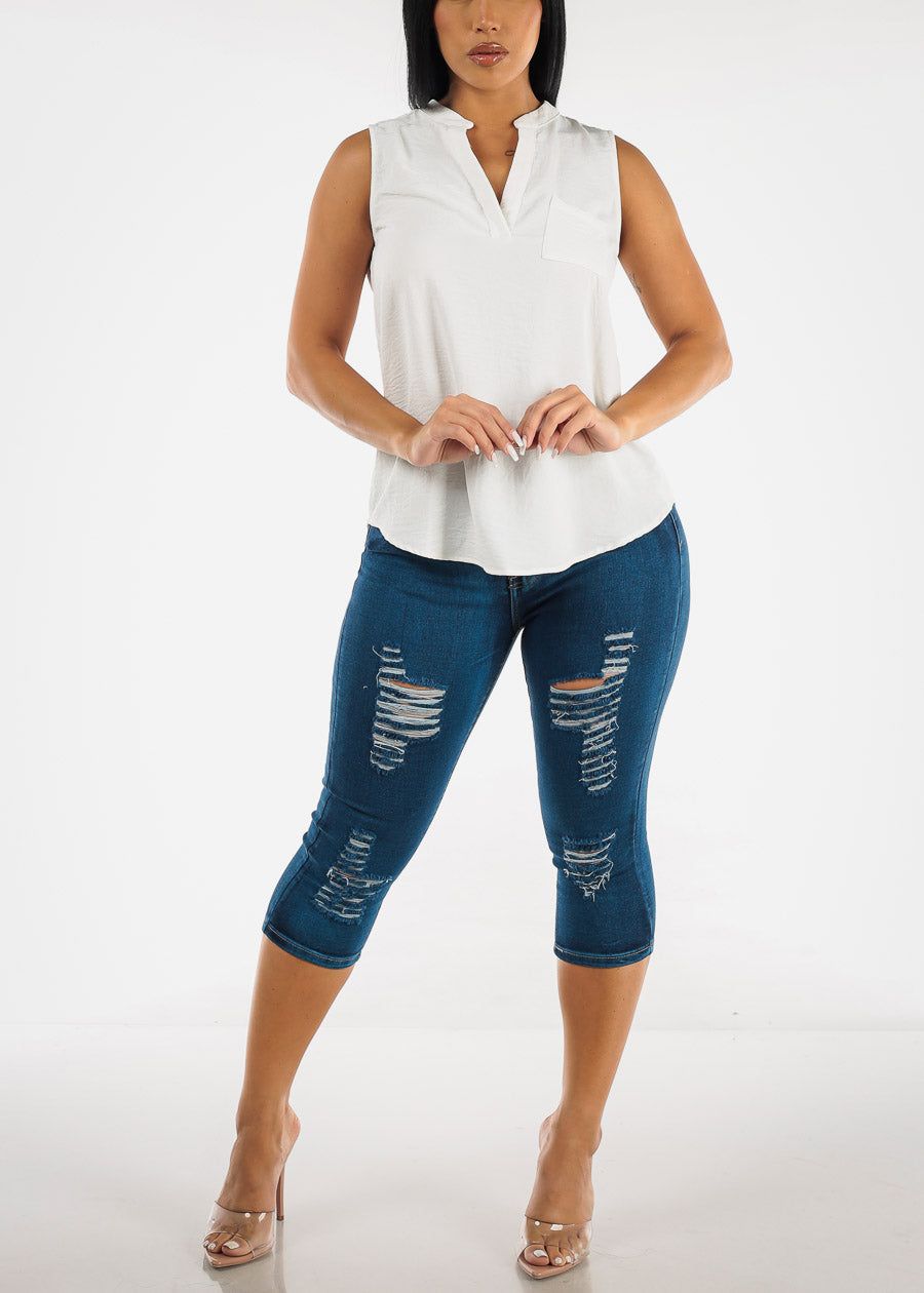 Butt Lifting High Waisted Ripped Denim Capris sold by Moda product image thumbnail 2