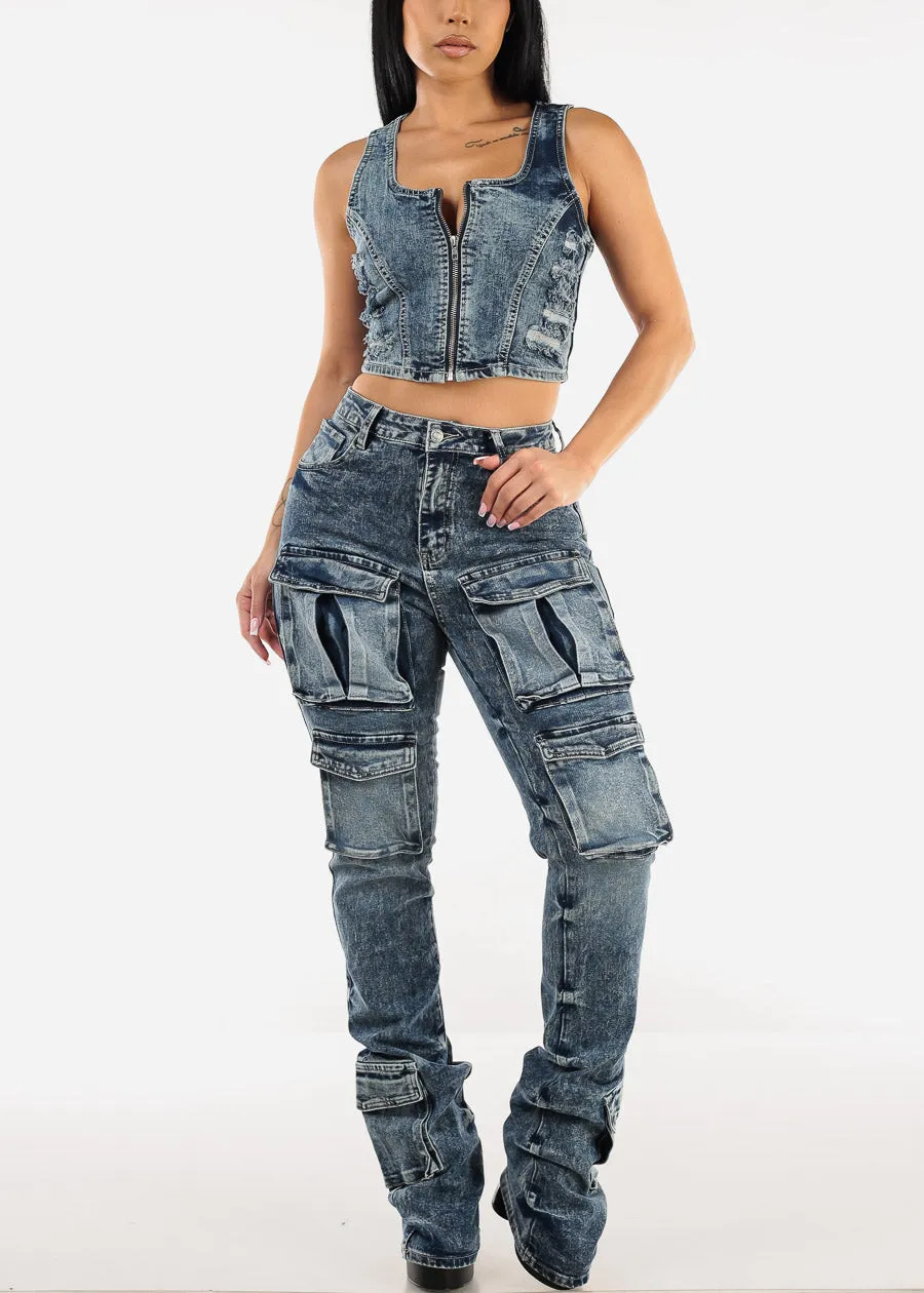 Sleeveless Distressed Acid Wash Denim Vest Blue sold by Moda product image thumbnail 2