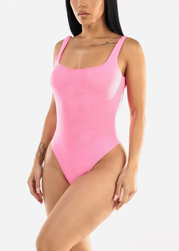Sleeveless Double Layered Mesh Bodysuit Neon Pink sold by Moda