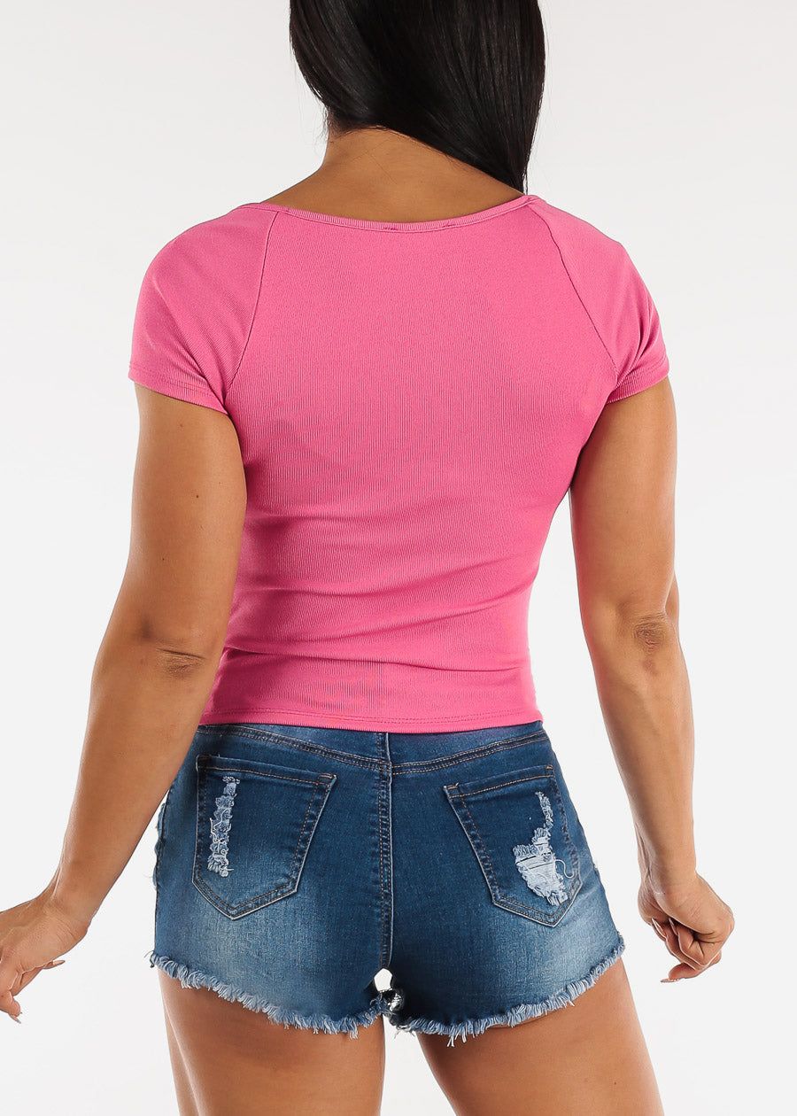 Short Sleeve Vneck Ruched Top Pink sold by Moda product image thumbnail 4