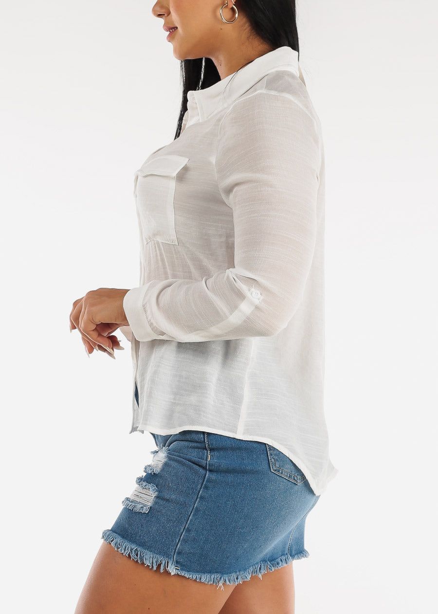 White Button Down Collared Long Sleeve Shirt sold by Moda product image thumbnail 3