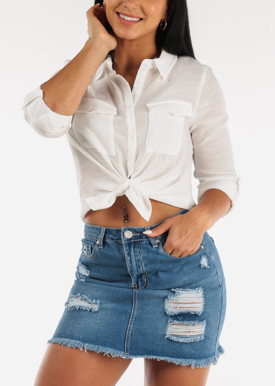 White Button Down Collared Long Sleeve Shirt sold by Moda