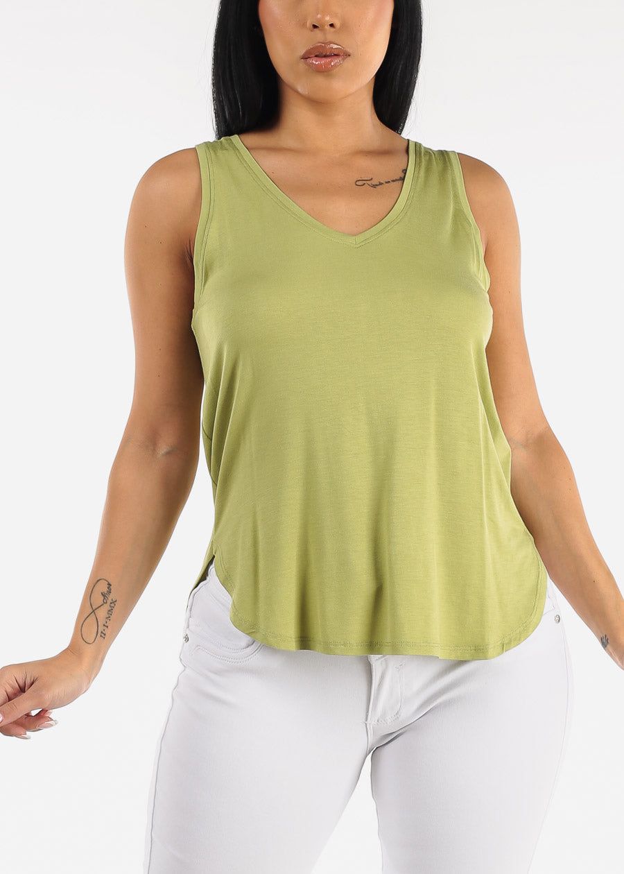 Sleeveless Vneck Tank Top Light Olive sold by Moda
