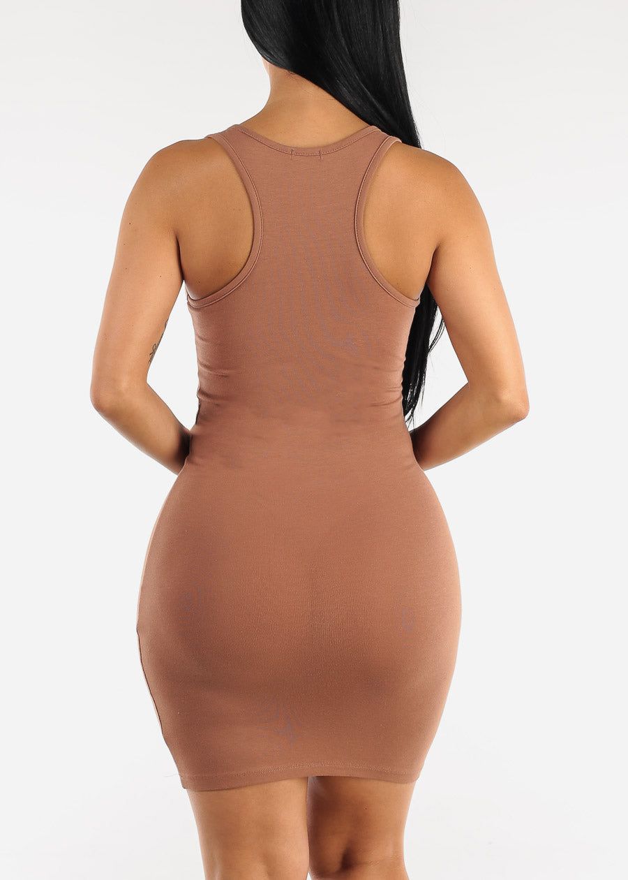 Sleeveless Racerback Bodycon Mini Dress Light Brown sold by Moda product image thumbnail 4