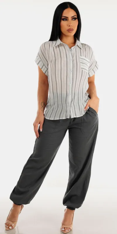Grey Linen Stripe Set sold by Moda