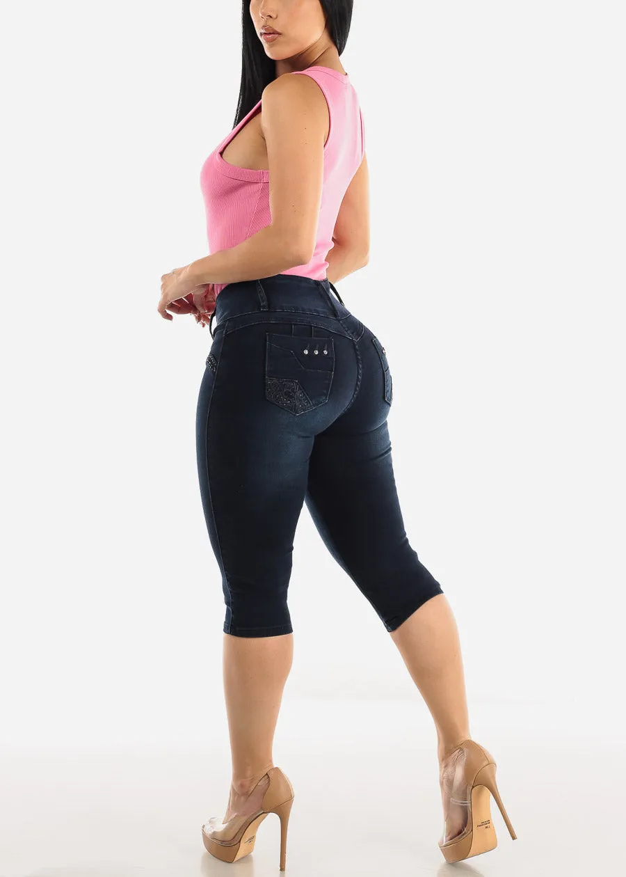 Butt Lifting Mid Rise Dark Denim Capris w Pocket Design sold by Moda product image thumbnail 5