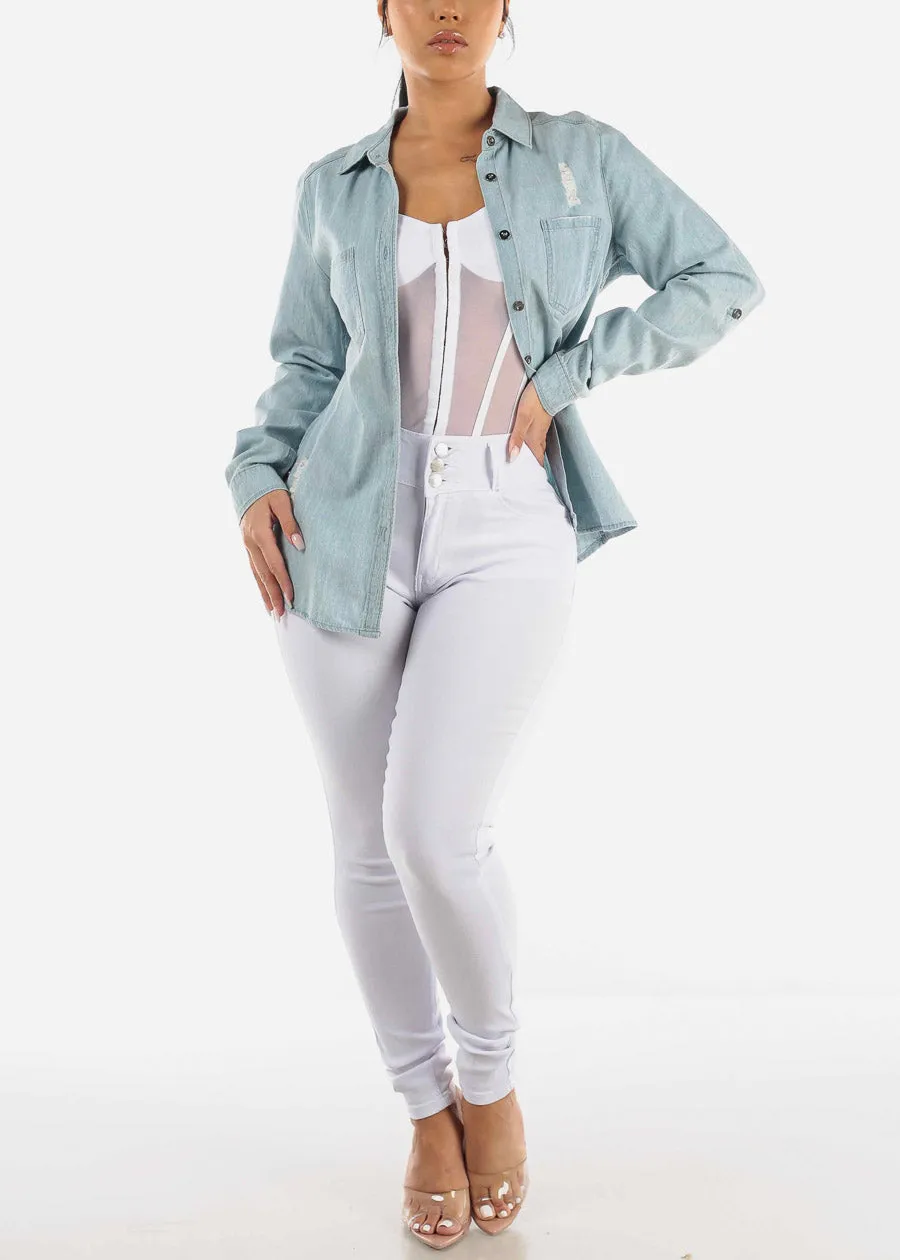 High Waisted White Butt Lifting Jeggings sold by Moda product image thumbnail 2