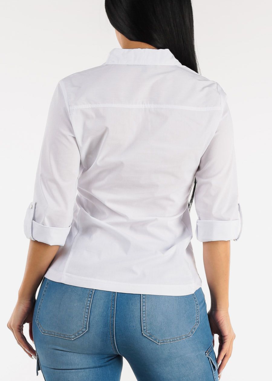 White Quarter Sleeve Button Up Collared Blouse sold by Moda product image thumbnail 4