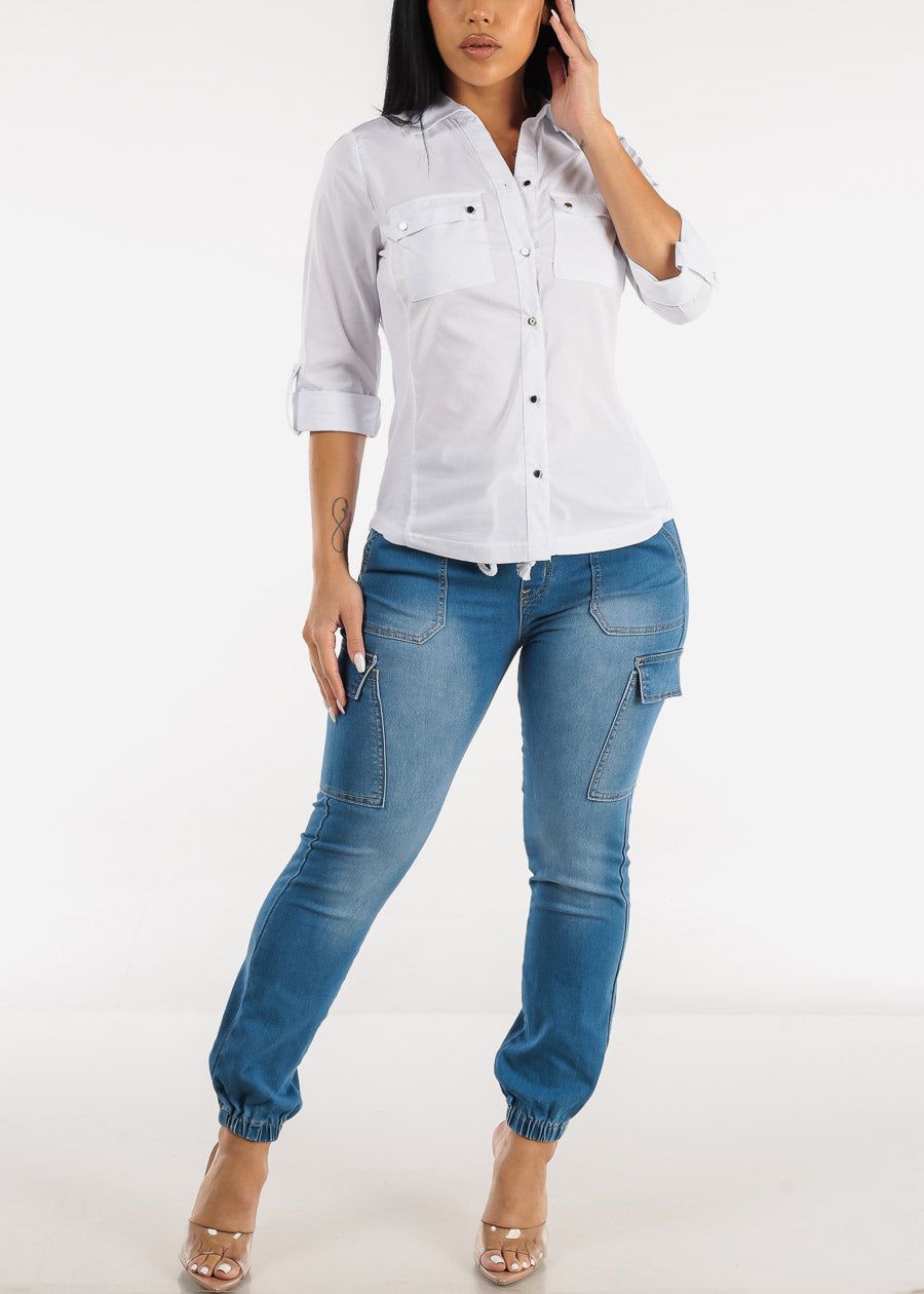 White Quarter Sleeve Button Up Collared Blouse sold by Moda product image thumbnail 2