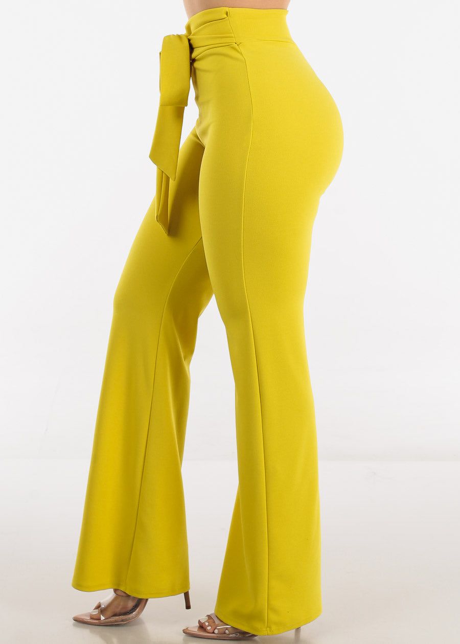 High Rise Waist Tied Wide Leg Formal Pants Lime sold by Moda product image thumbnail 3