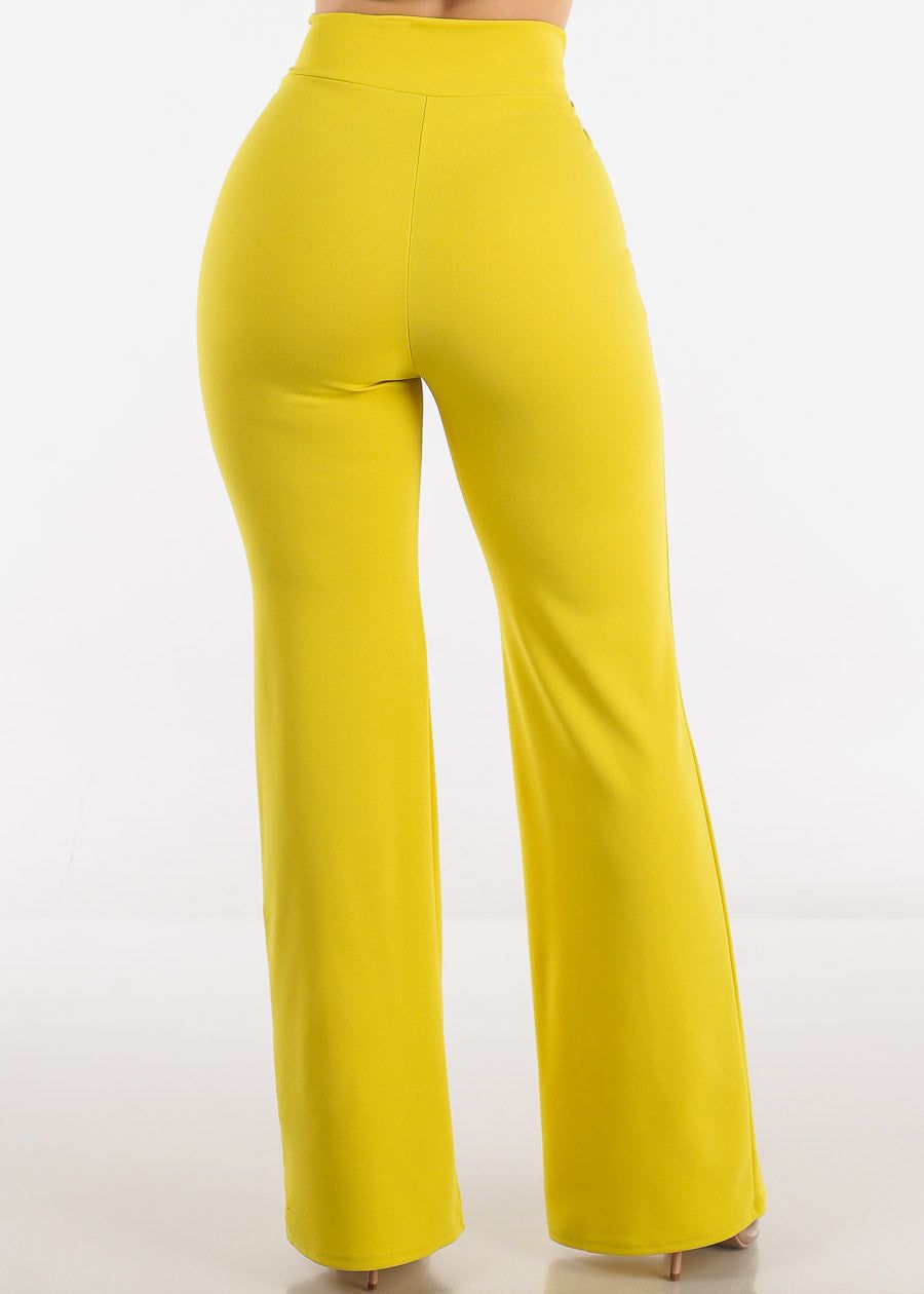 High Rise Waist Tied Wide Leg Formal Pants Lime sold by Moda product image thumbnail 4