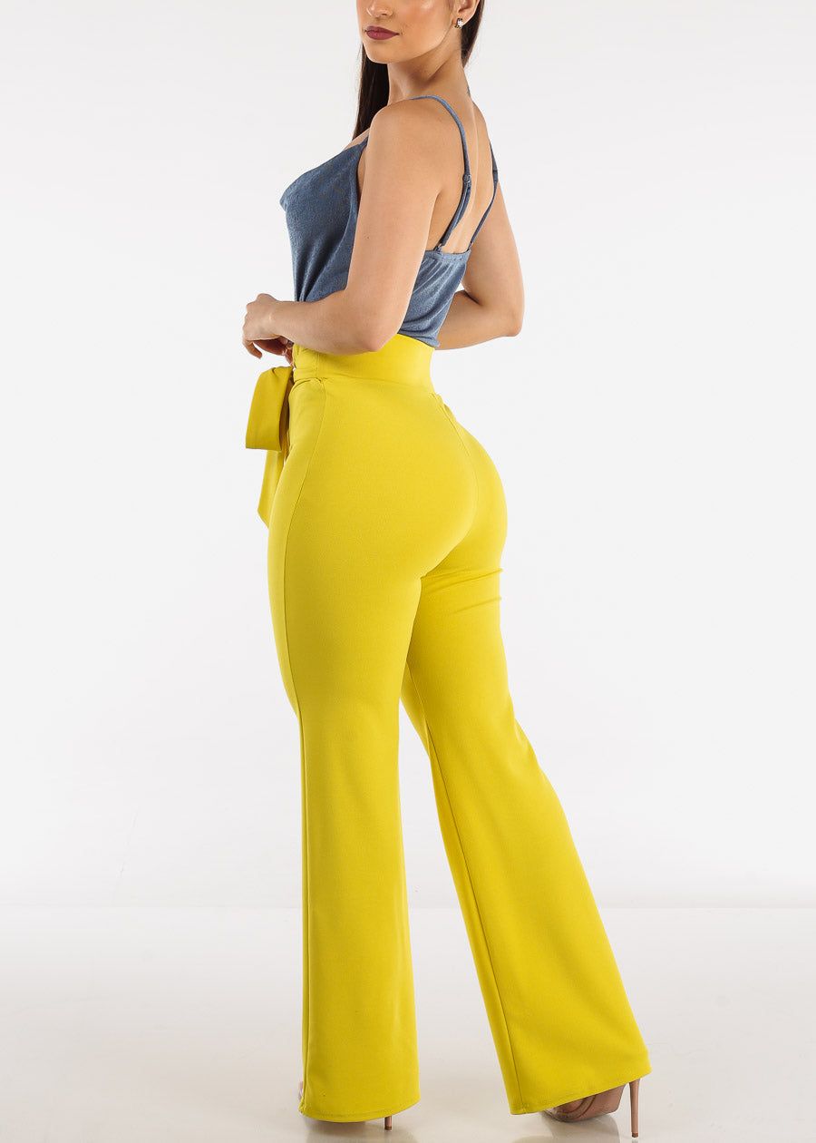 High Rise Waist Tied Wide Leg Formal Pants Lime sold by Moda product image thumbnail 5