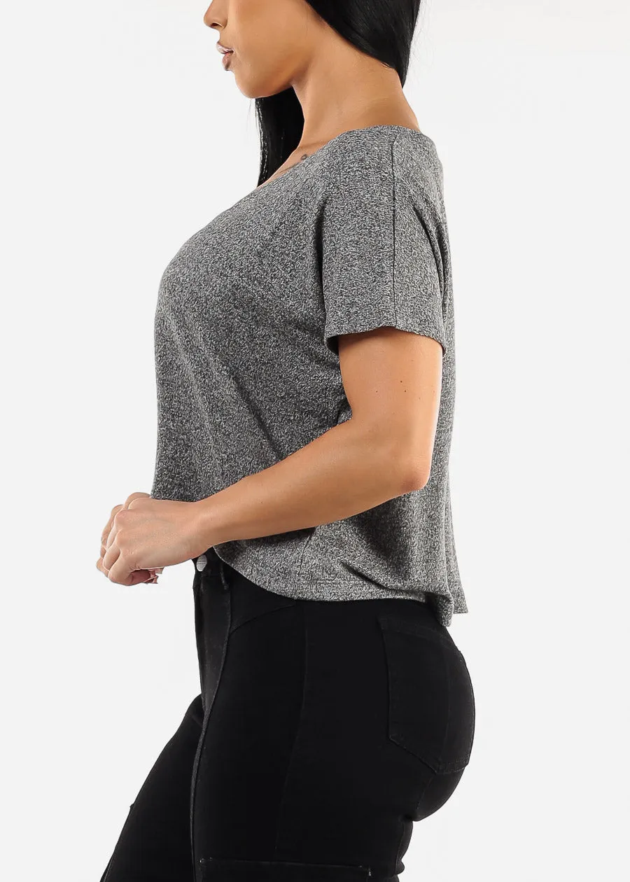 Short Sleeve Vneck Ultra Soft Crop Top Heather Black sold by Moda product image thumbnail 3