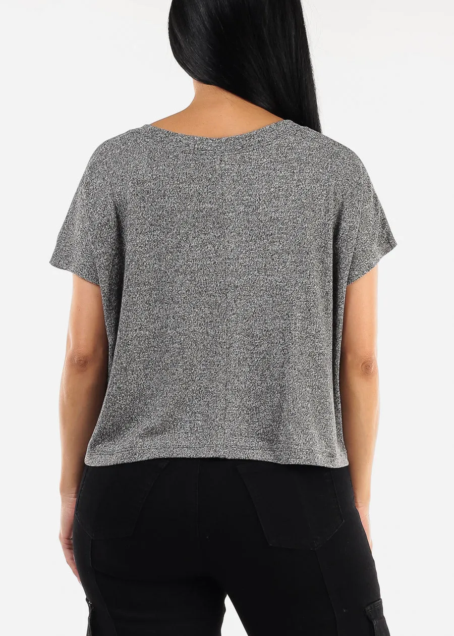 Short Sleeve Vneck Ultra Soft Crop Top Heather Black sold by Moda product image thumbnail 4