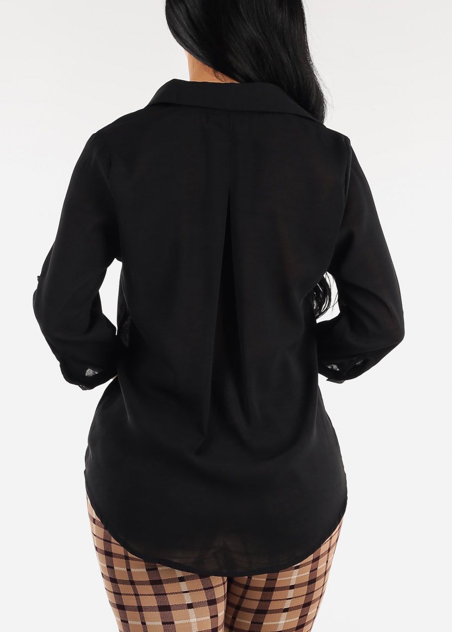 Black High Low Folded Front Loose Collared Tunic sold by Moda product image thumbnail 4