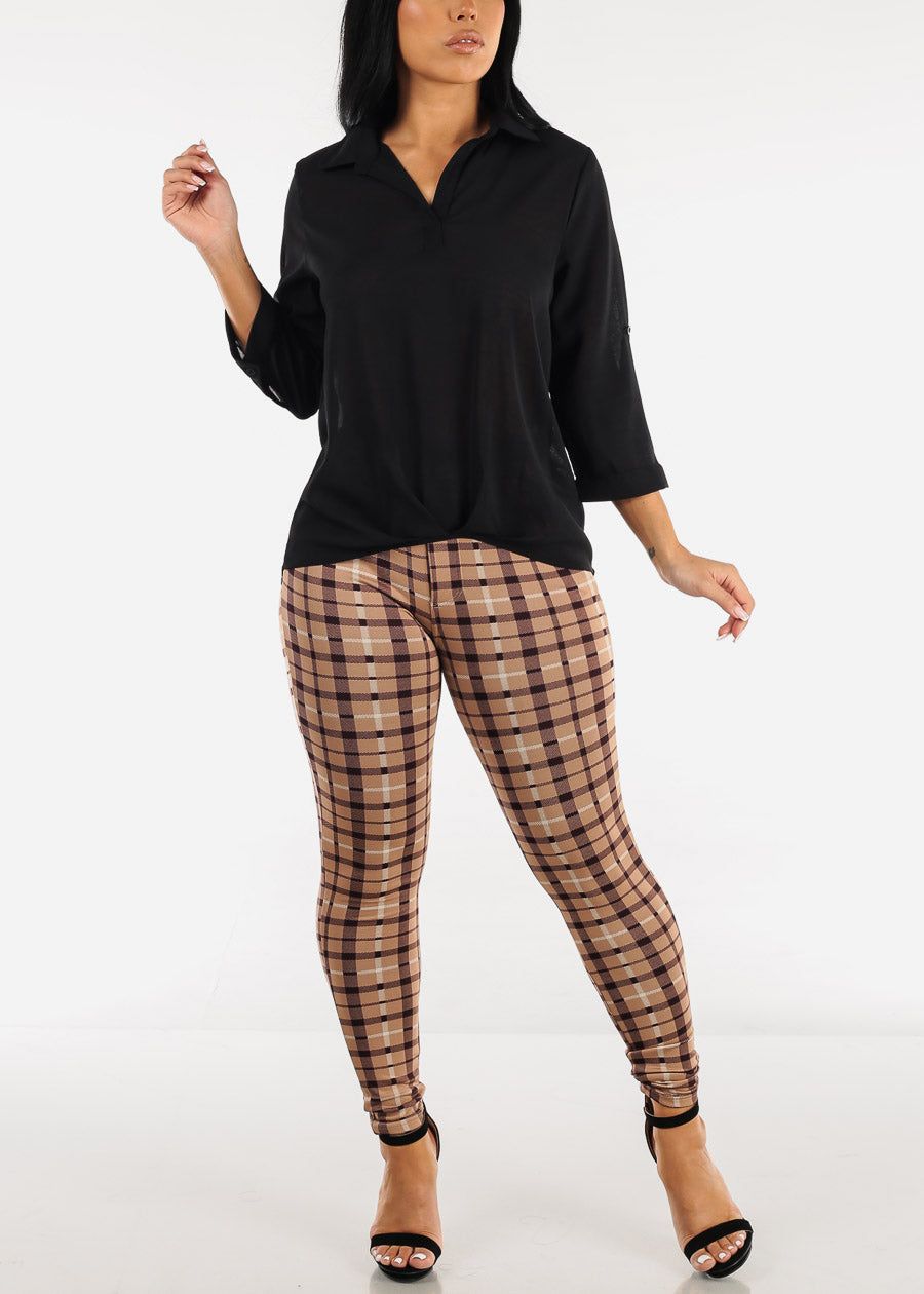 Black High Low Folded Front Loose Collared Tunic sold by Moda product image thumbnail 2