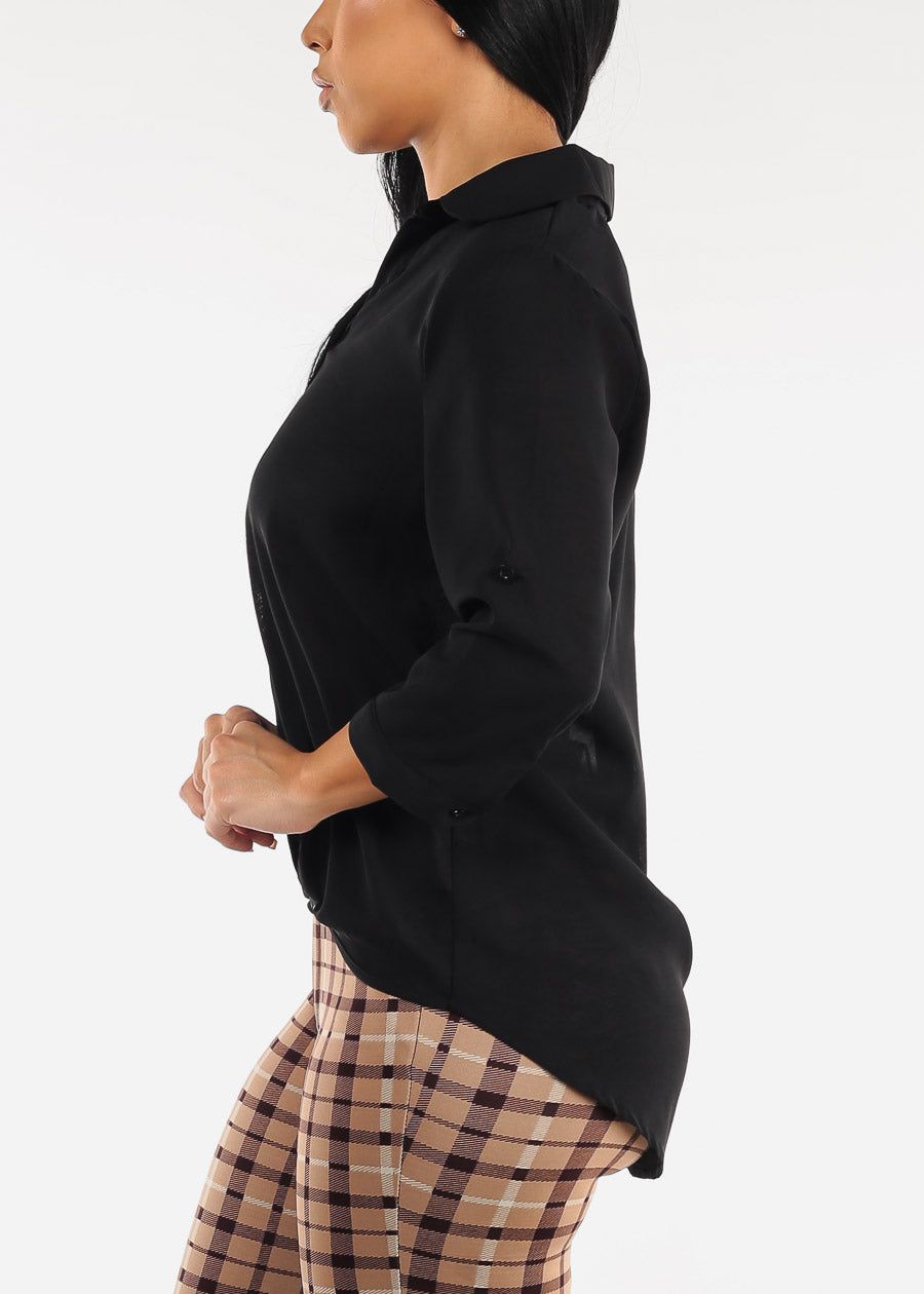 Black High Low Folded Front Loose Collared Tunic sold by Moda product image thumbnail 3