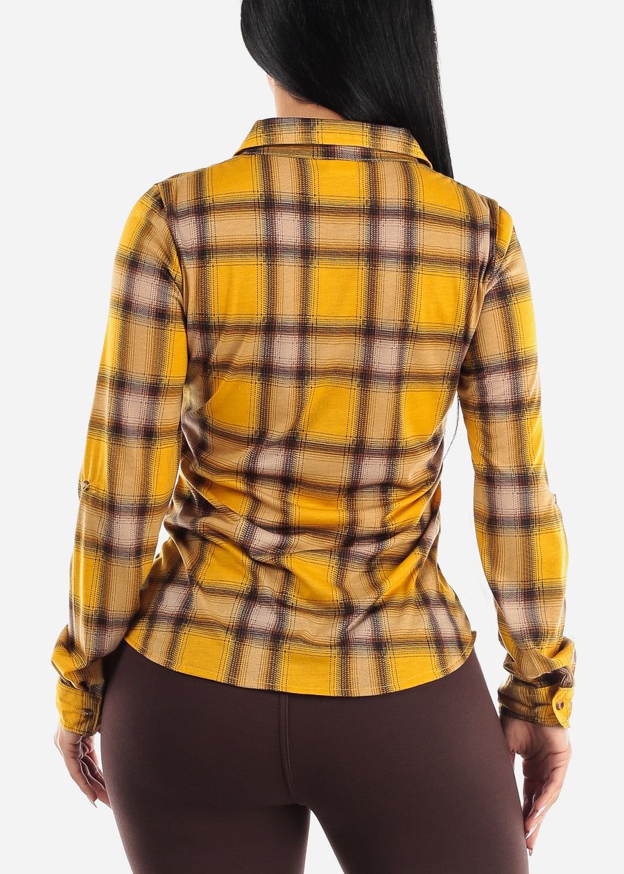 Long Sleeve Button Up Plaid Shirt Mustard sold by Moda product image thumbnail 4