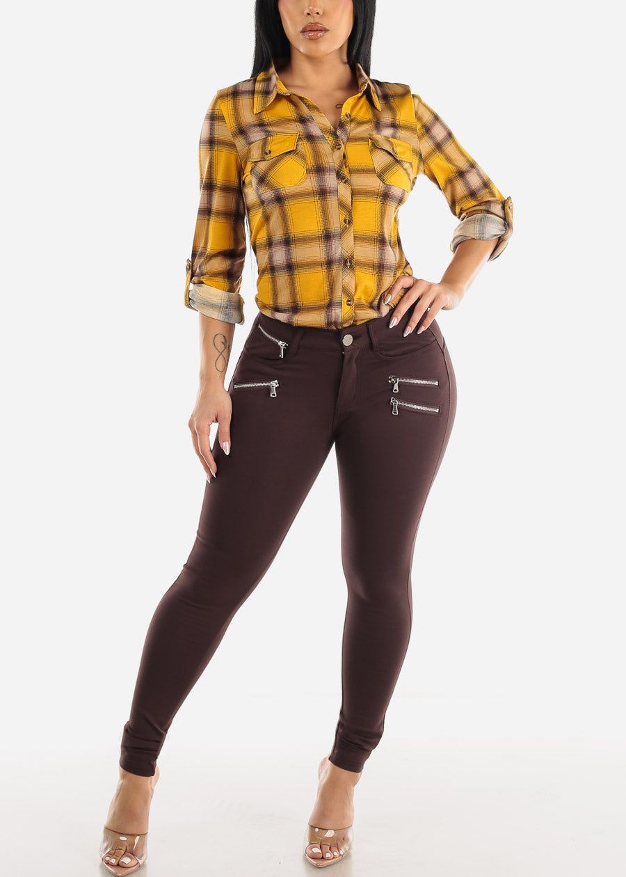 Long Sleeve Button Up Plaid Shirt Mustard sold by Moda product image thumbnail 2