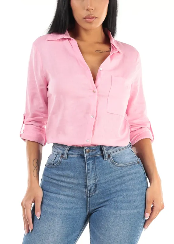 Pink Linen Button Down Shirt sold by Moda