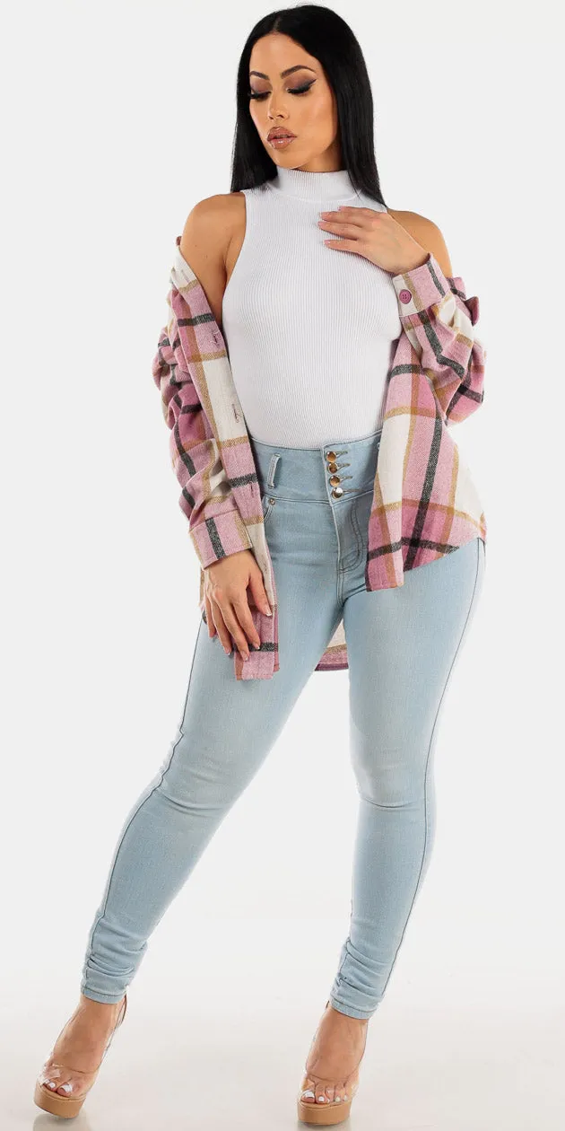 Light Blue Skinnies Shacket Look sold by Moda