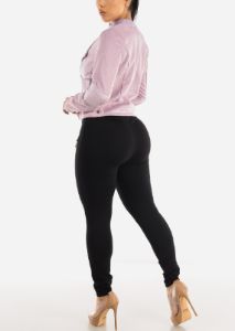 High Waist Black Dressy Skinny Pants w Chain Detail sold by Moda