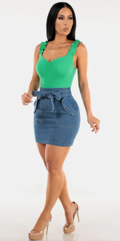 Green Denim Skirt Combo sold by Moda
