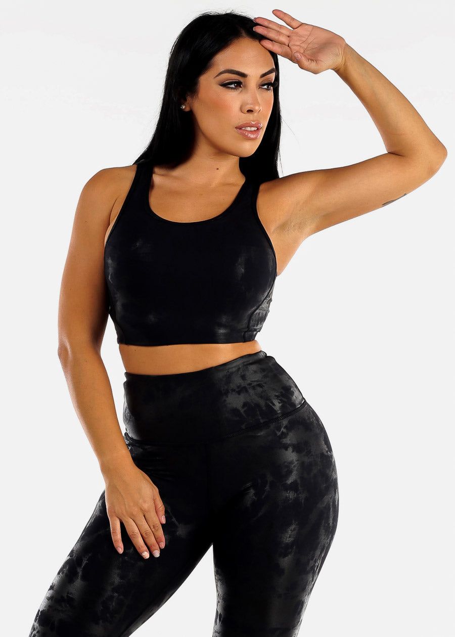 MONO B Black Metallic Foil Cut Out Back Navy Sports Bra sold by Moda product image thumbnail 3