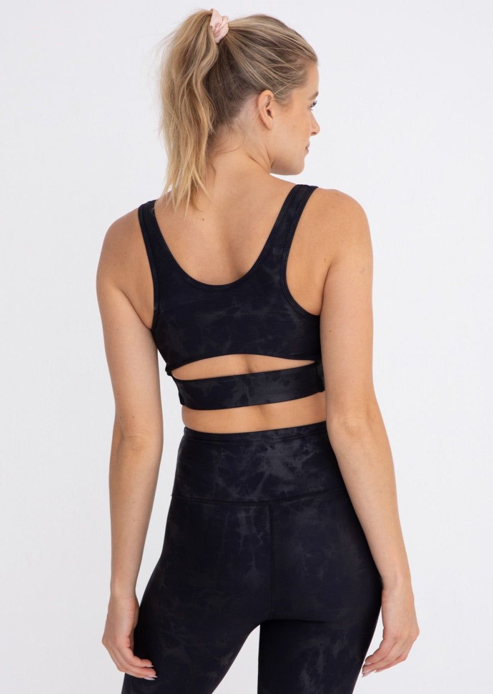 MONO B Black Metallic Foil Cut Out Back Navy Sports Bra sold by Moda product image thumbnail 2