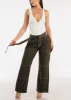 High Waist Straight Wide Leg Olive Cargo Pants w Belt sold by Moda