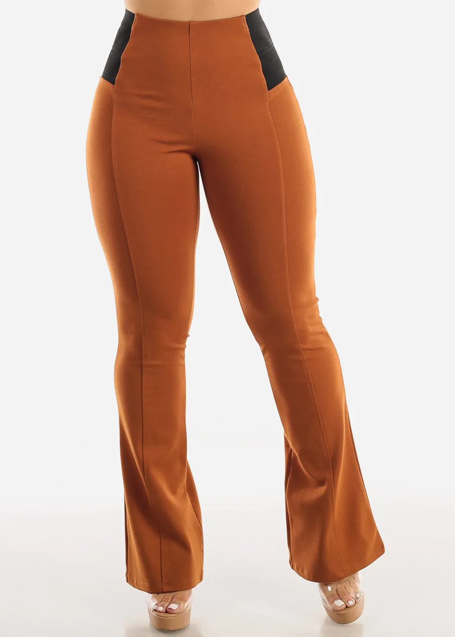 Spandex Waist Pull On Dressy Flared Pants Brown sold by Moda