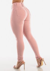 High Waist Butt Lift Levanta Cola Pink Jeggings sold by Moda