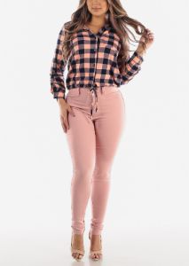 High Waist Butt Lift Levanta Cola Pink Jeggings sold by Moda