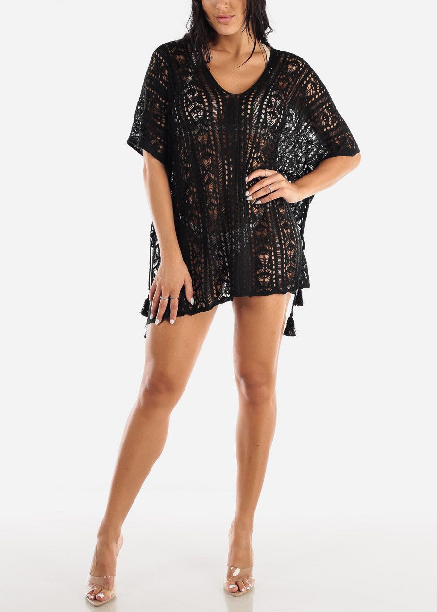 Black Knitted Cover Up Lace Up Sides sold by Moda product image thumbnail 2