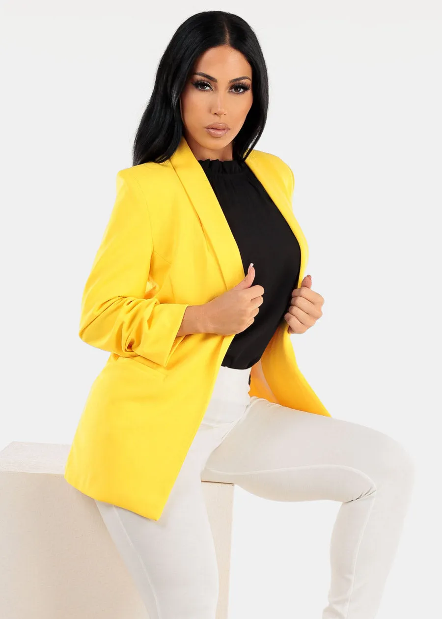 Quarter Sleeve Open Front Blazer Yellow sold by Moda