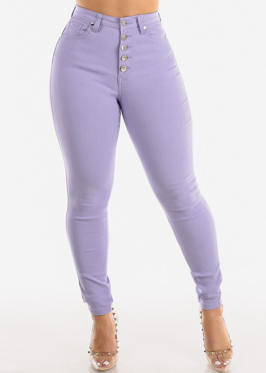 Button Up Hyper Stretch Butt Lifting Skinny Pants Lilac sold by Moda product image thumbnail 3
