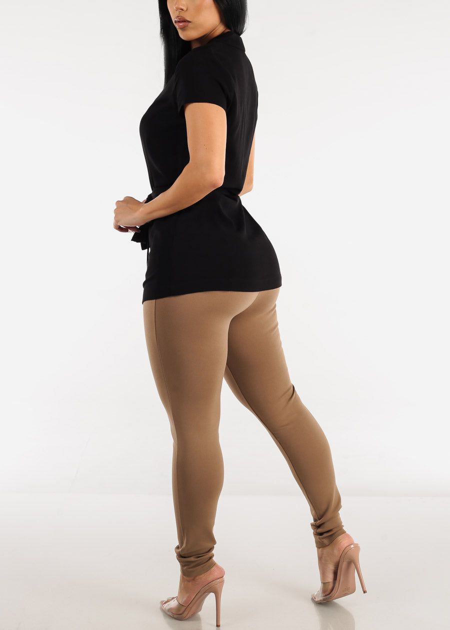 Super High Waist Dressy Skinny Pants Mocha w Buttons sold by Moda product image thumbnail 5