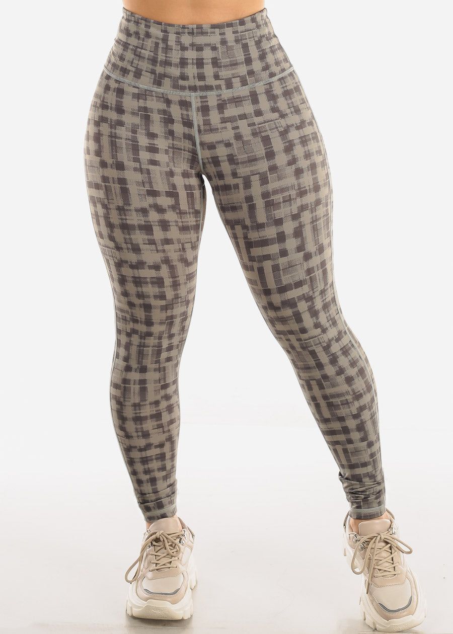 High Waisted Printed Activewear Leggings Grey sold by Moda