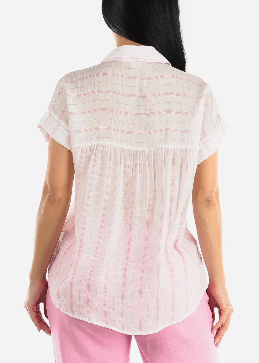 Short Sleeve Button Up Stripe Shirt White & Pink sold by Moda product image thumbnail 4